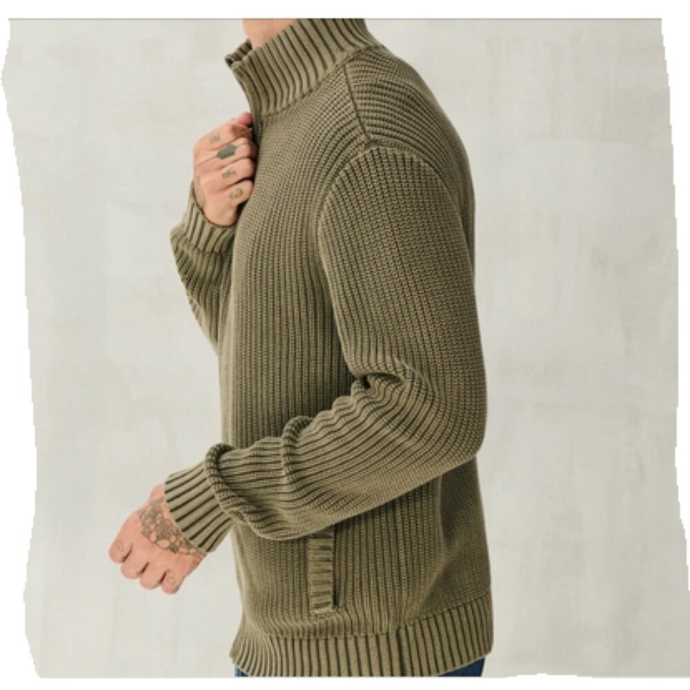 Lucky Brand Washed Full Zp Mock Neck Sweater Ivy Green Size XL